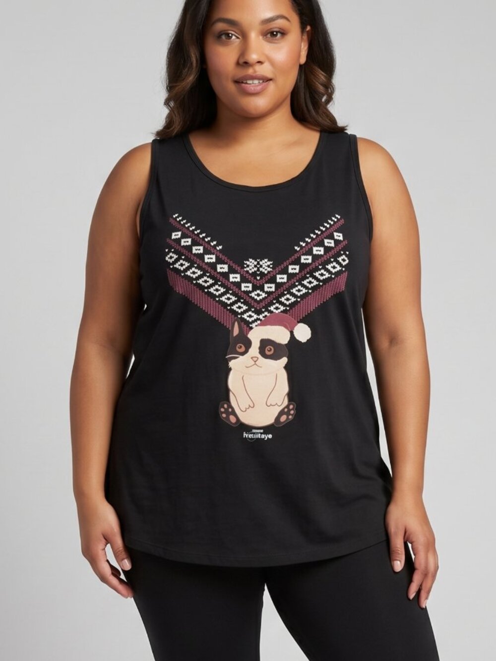 NWOT | Holiday Cat Graphic Fair Isle Black Racerback Tank Top Tee | XXL